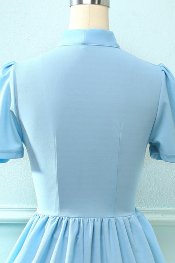 Vestido azul vintage de la década de 1950 con Bowknot
