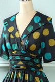 Black Big Polka Dots 1950s Vestido Vintage