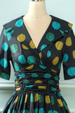 Black Big Polka Dots 1950s Vestido Vintage