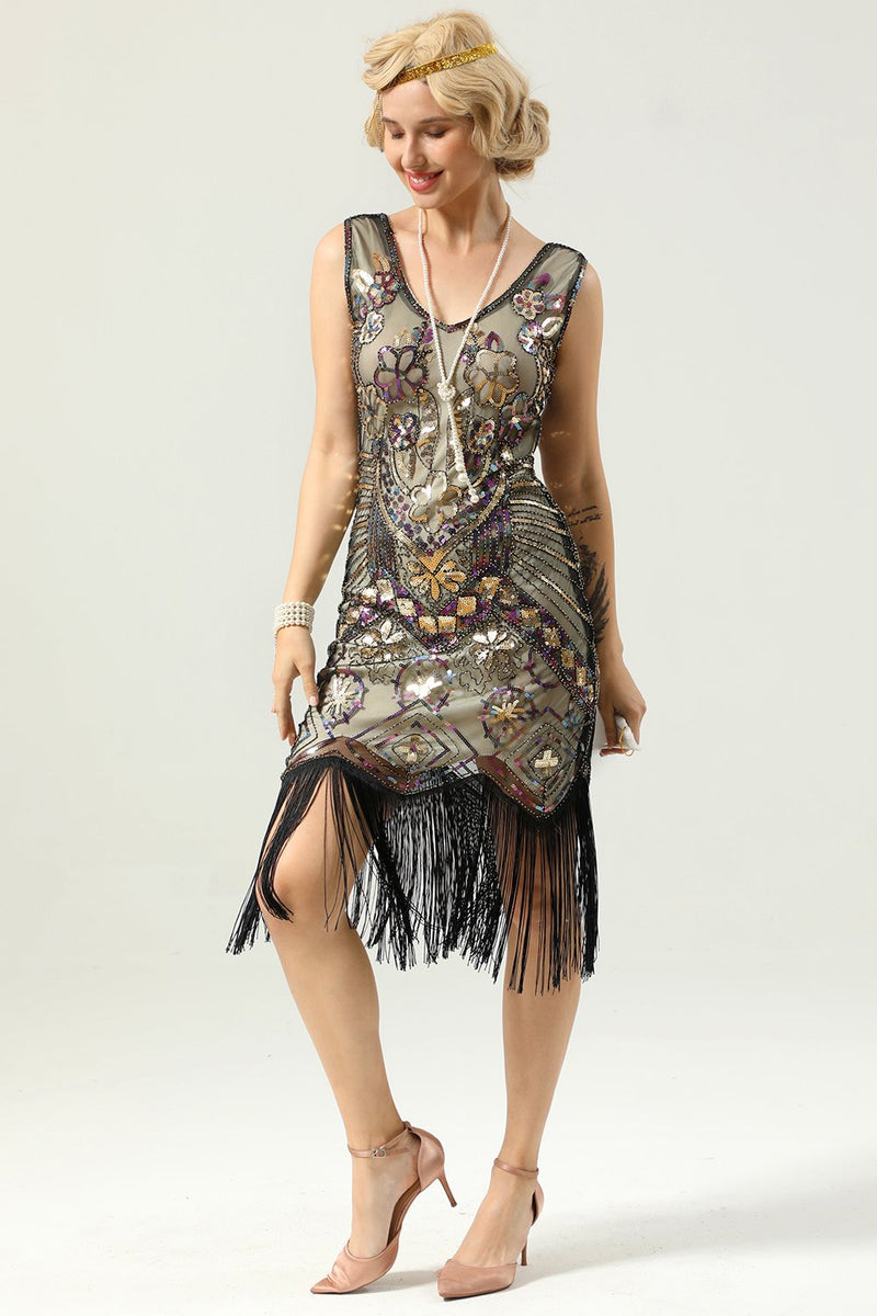 Cargar imagen en el visor de la galería, Vestido de la década de 1920 golden fringe