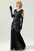 Cargar imagen en el visor de la galería, Lentejuelas largas negras 1920s Vestido de fiesta