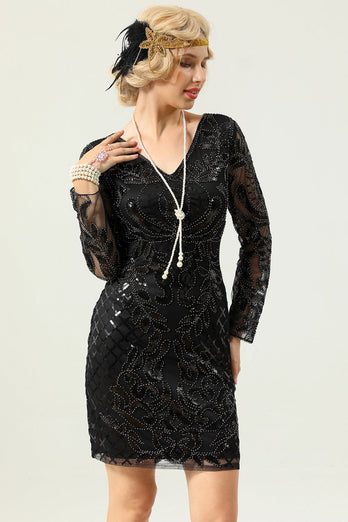 Albaricoque Mangas Largas 1920s Vestido