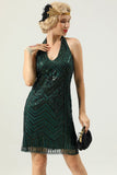 Halter Green Sequins 1920s Vestido