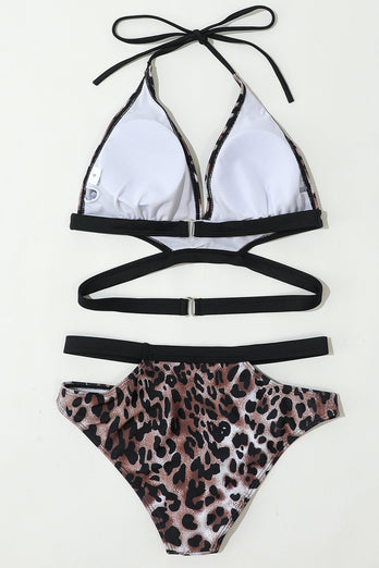 Traje de baño de leopardo marrón lace up