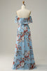 Cargar imagen en el visor de la galería, Vestido de dama de honor largo de gasa floral azul oscuro