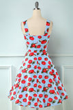 Blue Strawberry Floral Vintage Swing 1950s Vestido