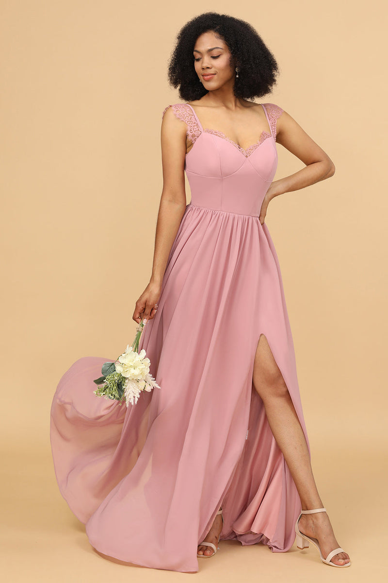 Cargar imagen en el visor de la galería, Rosa Vestido de dama de honor con encaje