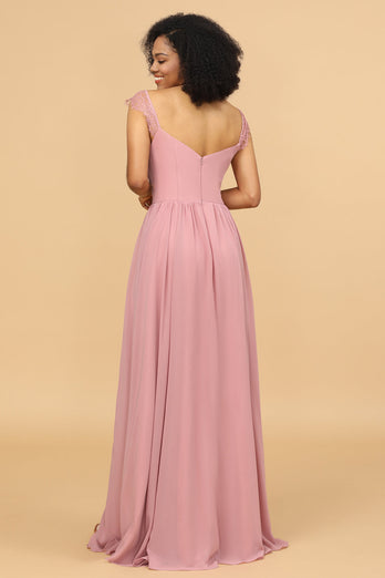 Rosa Vestido de dama de honor con encaje
