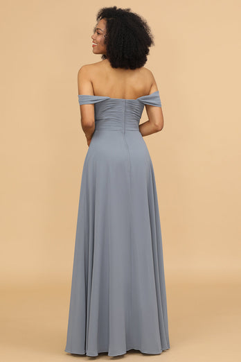Vestido de dama de honor gasa fuera del hombro