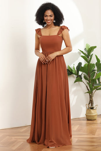 Terracotta chifón Vestido de dama de honor con volantes