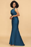 Azul Satén Vestido de dama de honor