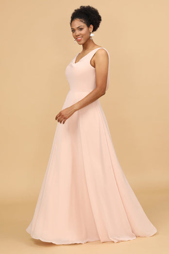 Escote A V Cuello Rosa Largo Vestido de Dama de Honor