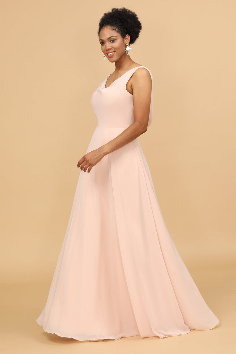 Cargar imagen en el visor de la galería, Escote A V Cuello Rosa Largo Vestido de Dama de Honor