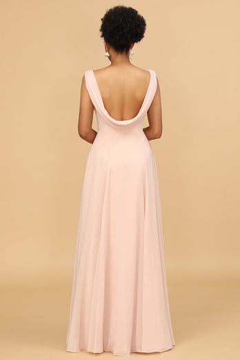 Escote A V Cuello Rosa Largo Vestido de Dama de Honor