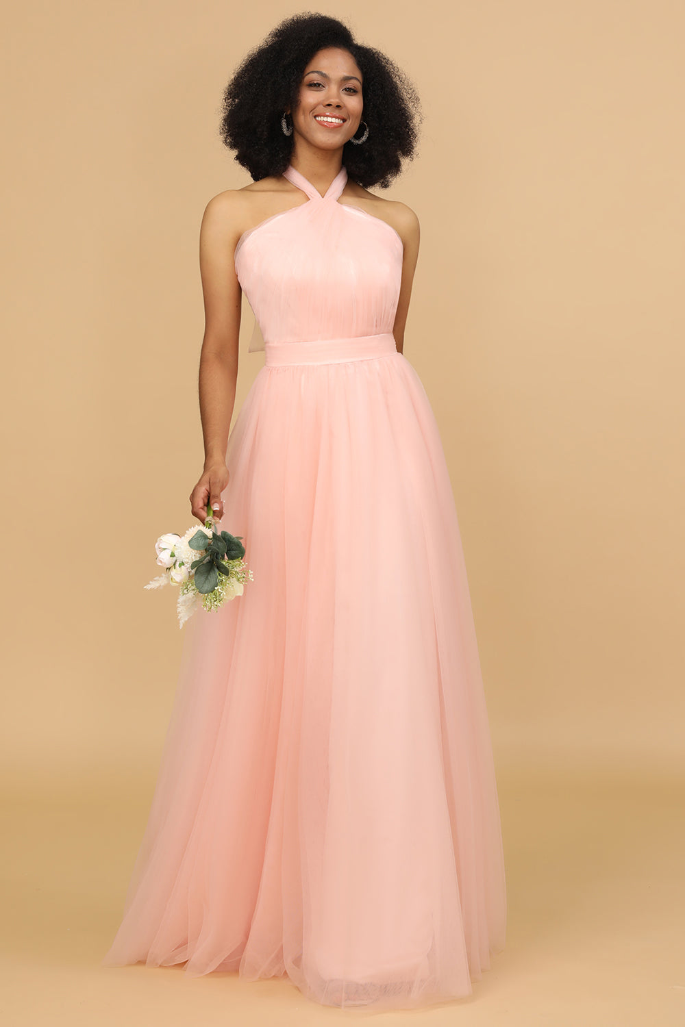 Escote A Halter Rosa Vestido largo de dama de honor