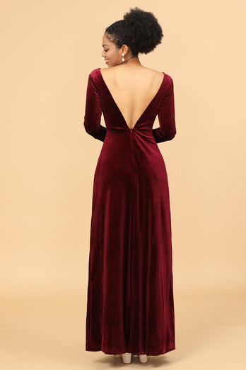 Borgoña Mangas Largas Vestido de Dama de Honor