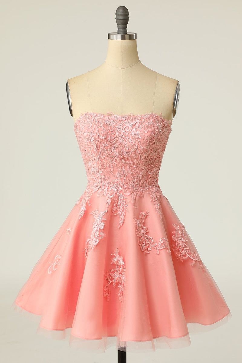 Cargar imagen en el visor de la galería, Blush Strapless Short Prom Dress con Apliques