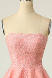 Blush Strapless Short Prom Dress con Apliques