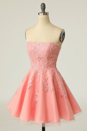 Blush Strapless Short Prom Dress con Apliques