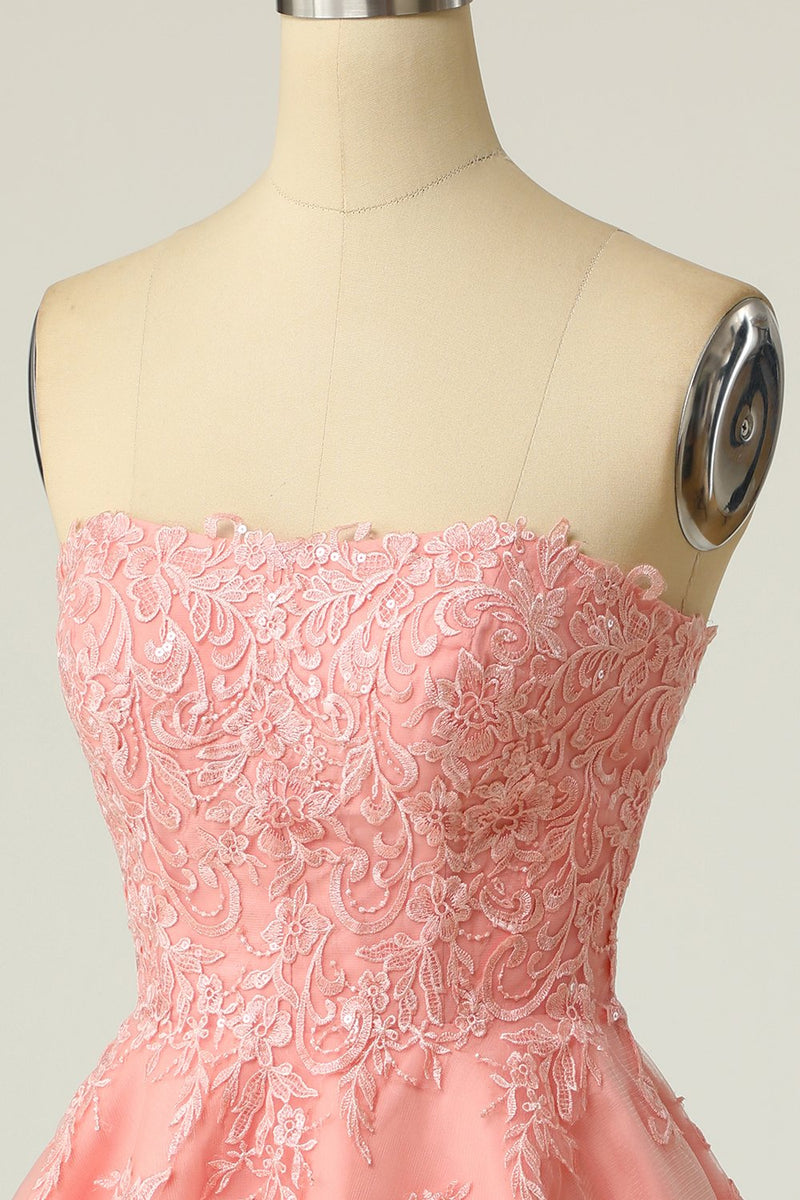 Cargar imagen en el visor de la galería, Blush Strapless Short Prom Dress con Apliques
