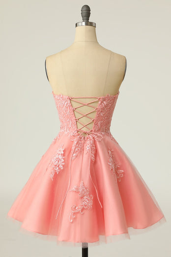 Blush Strapless Short Prom Dress con Apliques