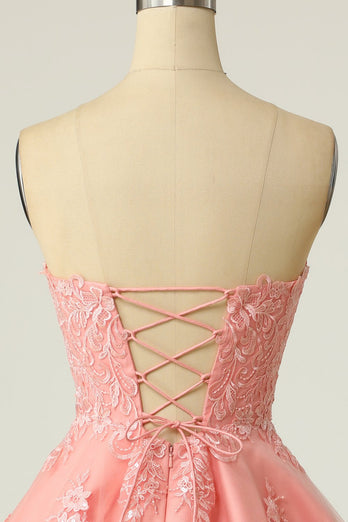 Blush Strapless Short Prom Dress con Apliques
