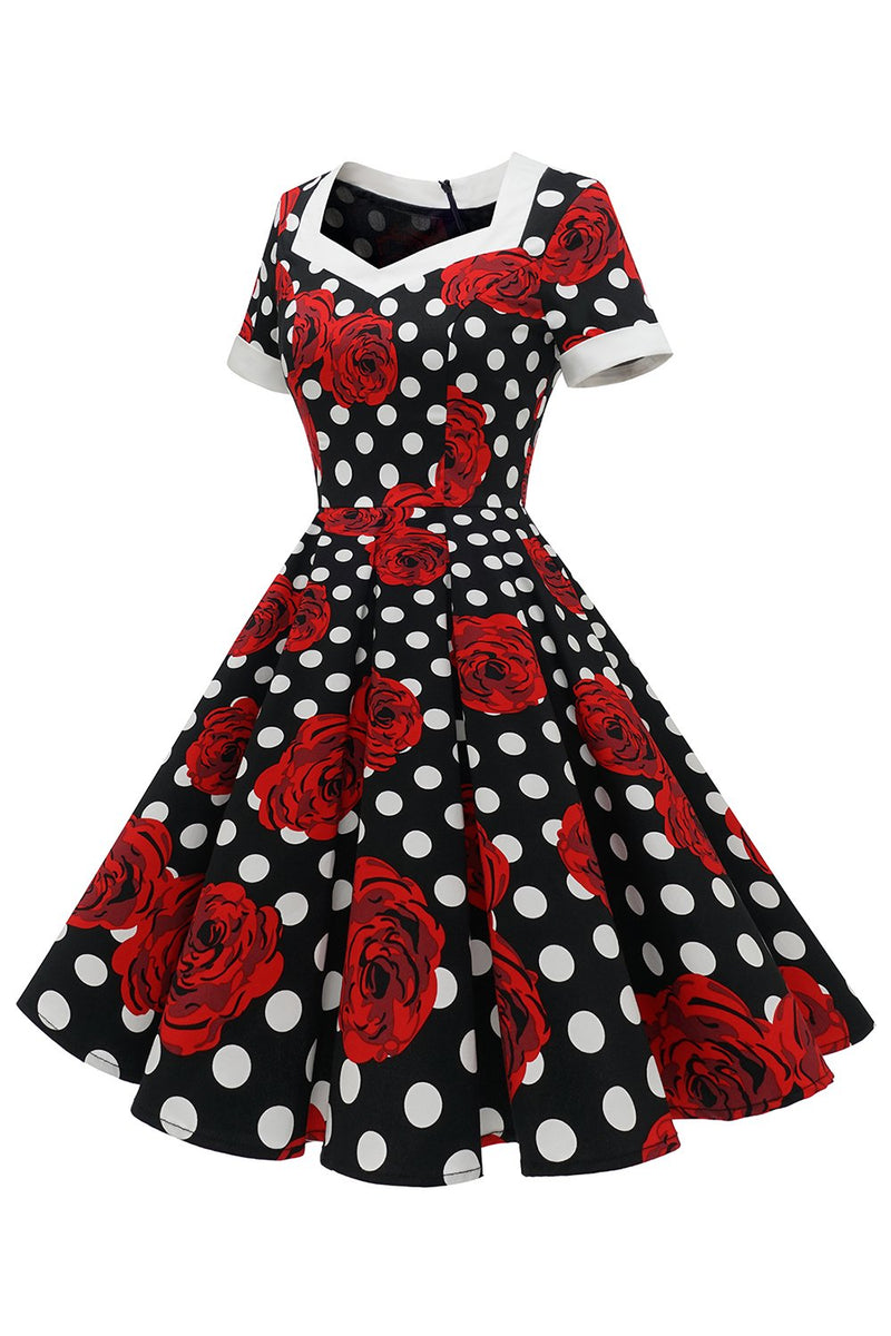 Cargar imagen en el visor de la galería, White Dots Rojo Floral Vintage Vestido