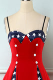 Rojo Patchwork Estrella Impreso Vintage 1950s Vestido