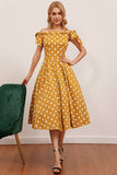 Amarillo Polka Puntos Vintage Vestido