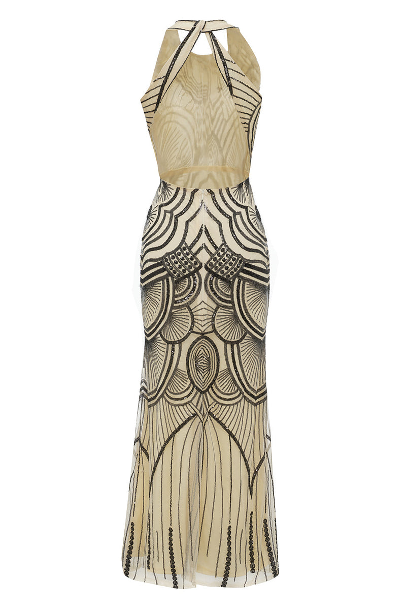 Cargar imagen en el visor de la galería, Negro Marfil 1920s Vestido Largo