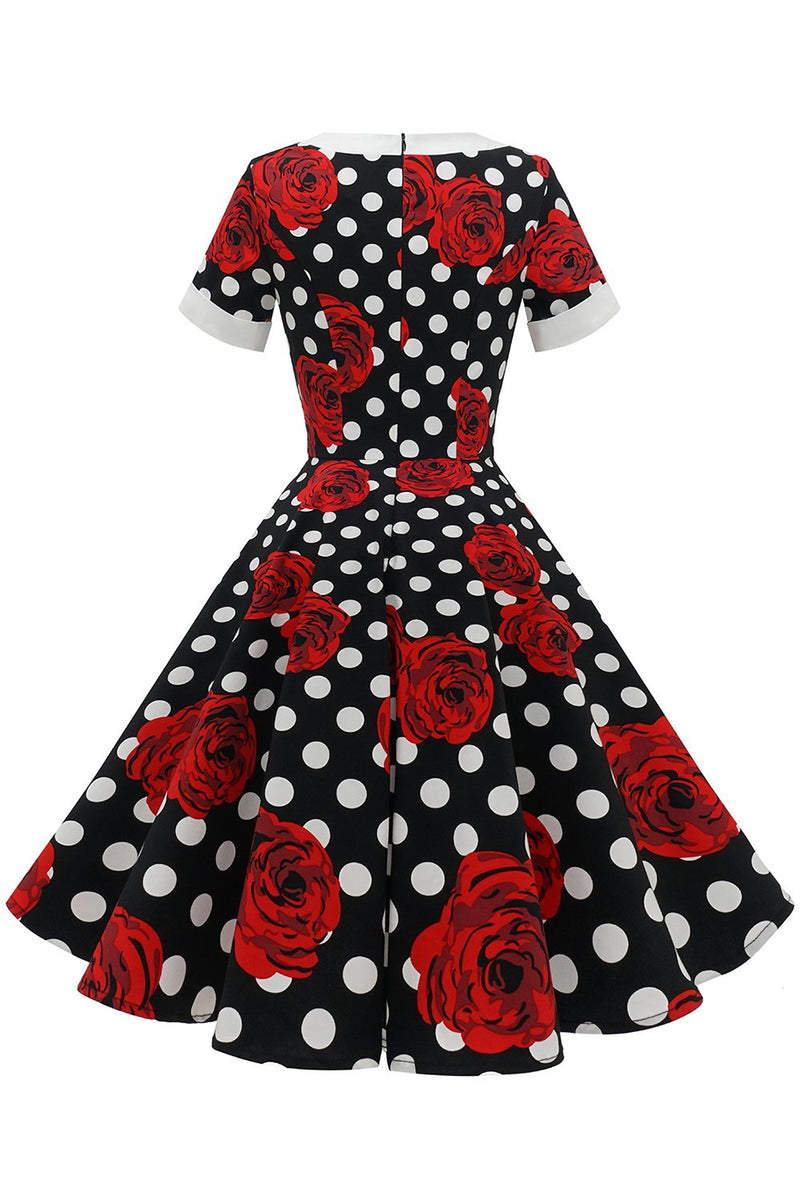Cargar imagen en el visor de la galería, White Dots Rojo Floral Vintage Vestido