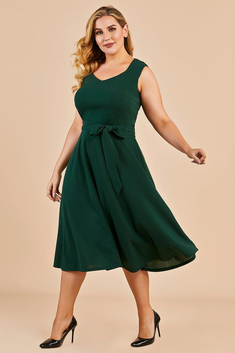 Cargar imagen en el visor de la galería, Verde oscuro más tamaño Vintage Swing vestido