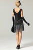 Cargar imagen en el visor de la galería, Negro 1920s vestido de solapa con lentejuelas