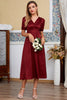 Cargar imagen en el visor de la galería, Borgoña/ marfil V cuello vestido de invitado de boda