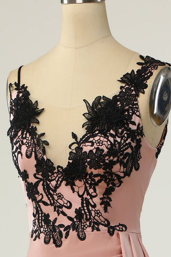 Vaina V Cuello Negro Nud Rodilla Largo Vestido de Fiesta