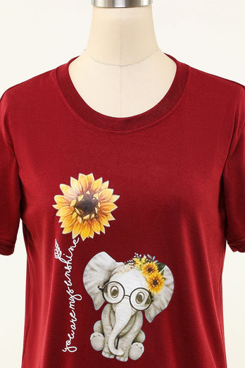 Camiseta con estampado de girasol de elefante