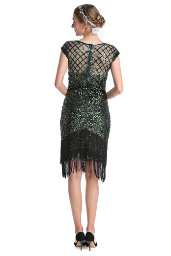 Vestido de lentejuelas verde oscuro de la década de 1920