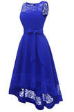 High Low Royal Blue Lace Dress con Bowknot