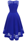 High Low Royal Blue Lace Dress con Bowknot