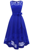 High Low Royal Blue Lace Dress con Bowknot