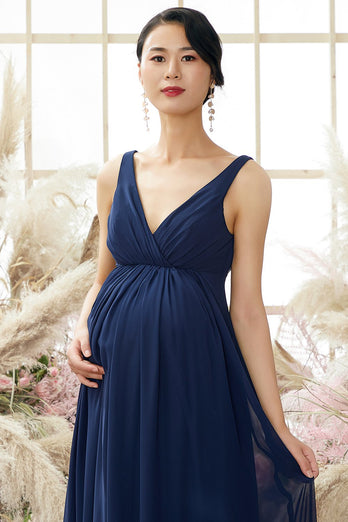 V cuello largo maternidad dama de honor vestido