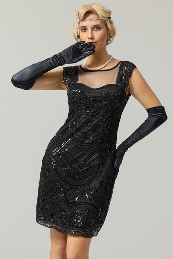 Negro 1920s vestido de solapa con lentejuelas