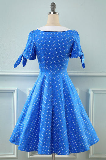 Vintage azul Polka Puntos 1950s Vestido