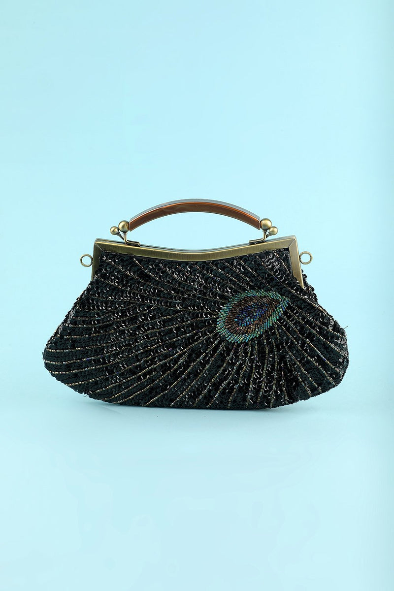 Cargar imagen en el visor de la galería, Bolso de noche con cuentas negras