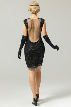 Negro 1920s vestido de solapa con lentejuelas