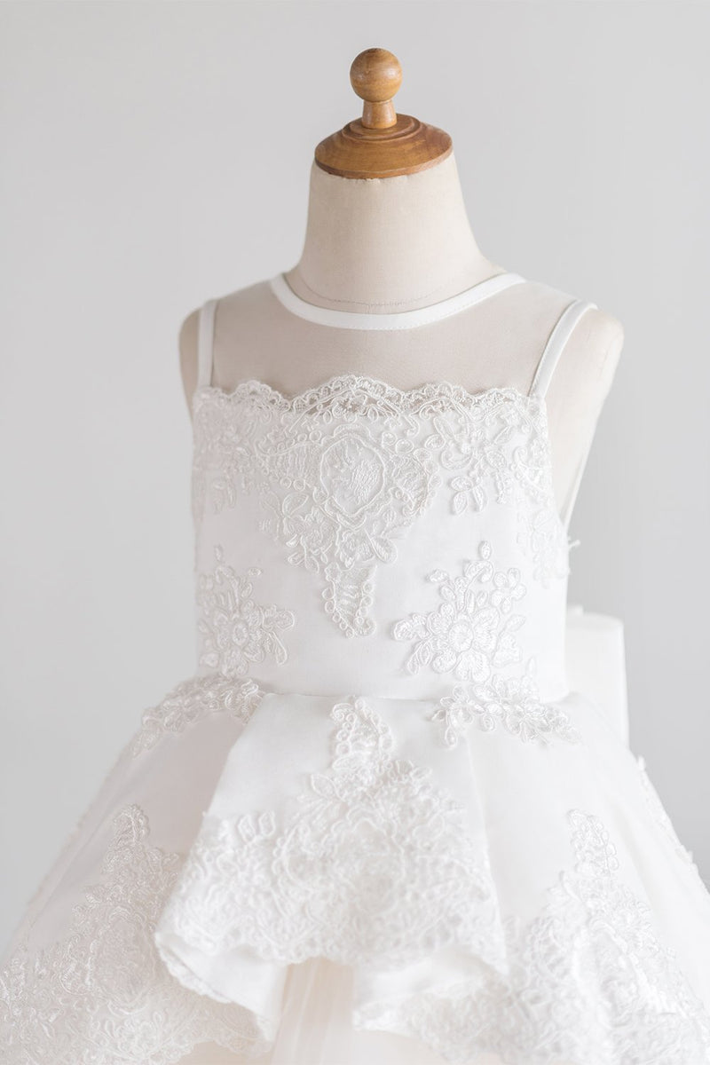 Cargar imagen en el visor de la galería, Vestido de niña de flores blancas con encaje