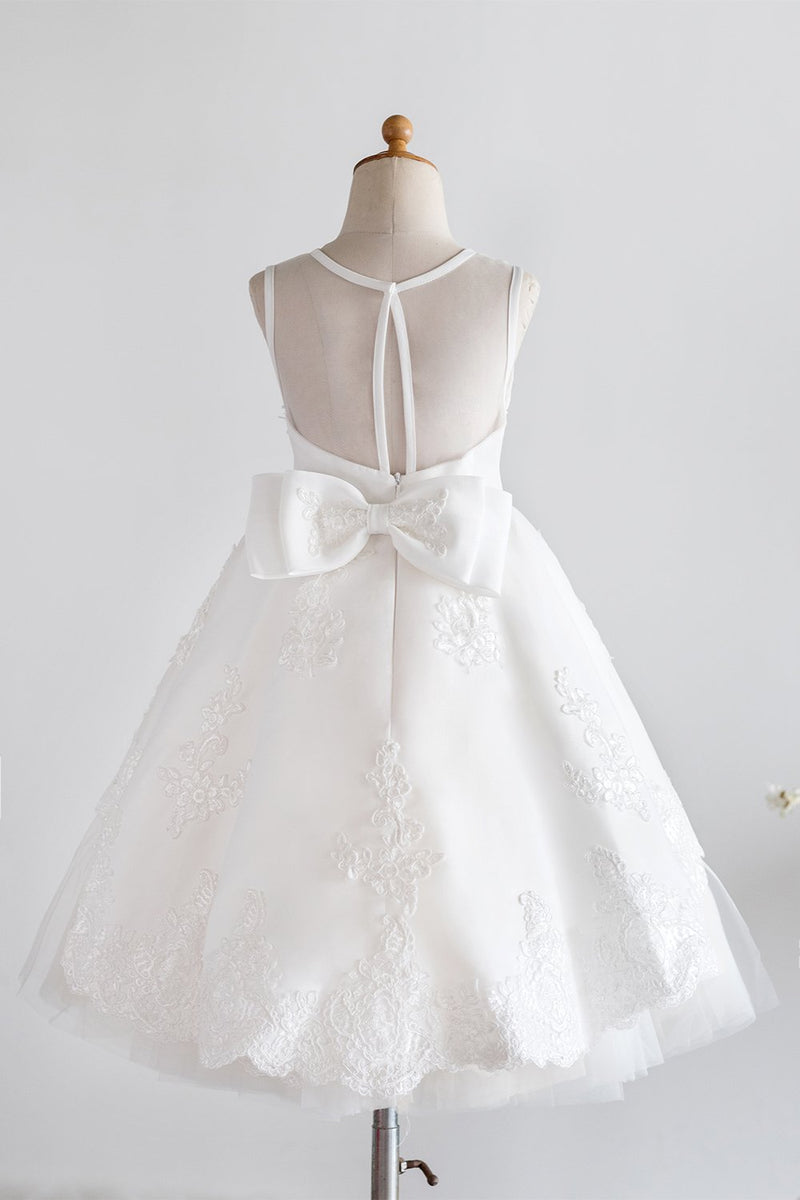 Cargar imagen en el visor de la galería, Vestido de niña de flores blancas con encaje