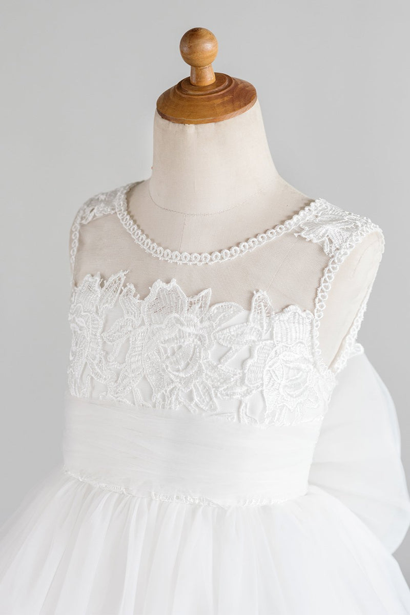 Cargar imagen en el visor de la galería, Vestido de chica de flores blancas con lazo