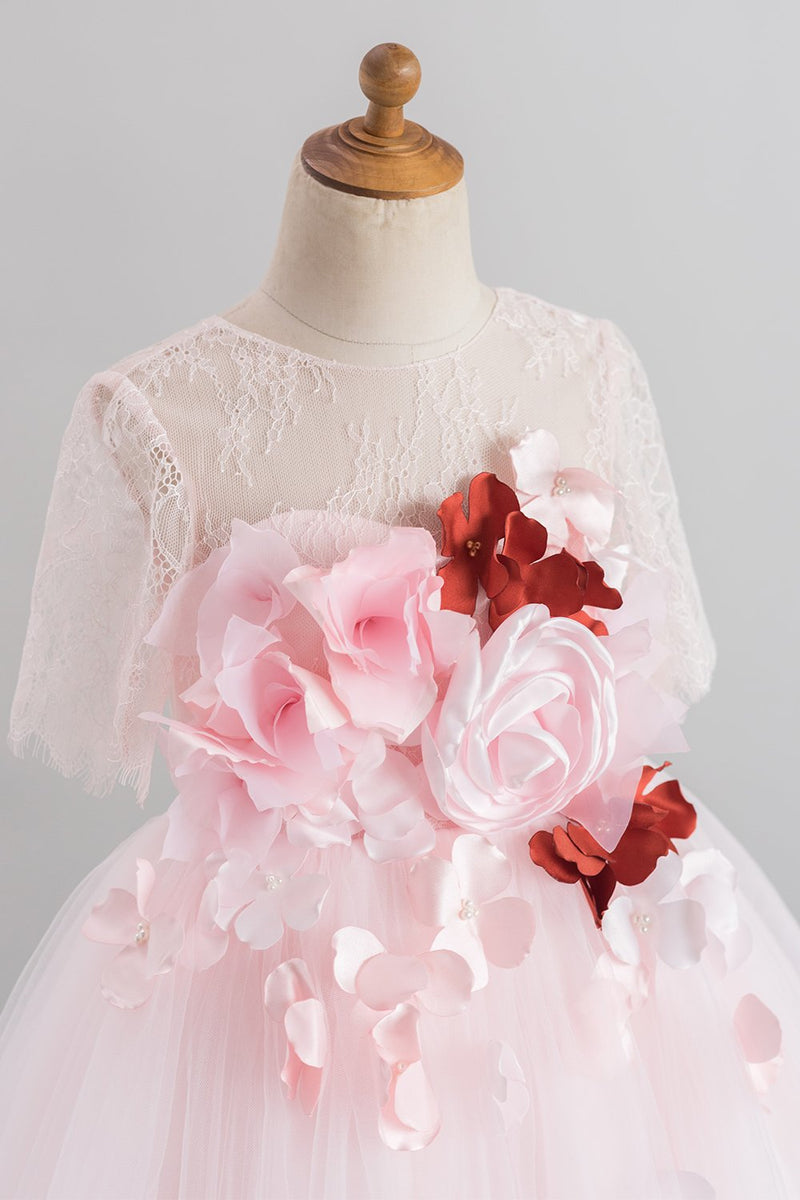 Cargar imagen en el visor de la galería, Vestido de chica de flores de tul rosa