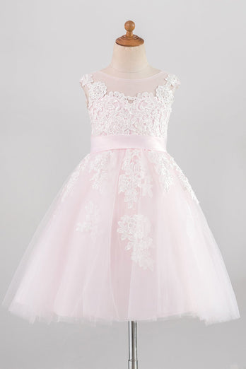 Vestido de niña de flores rosa claro con apliques
